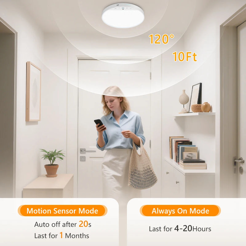 Rechargeable Motion-Sensor Ceiling Light with Remote Control