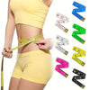 A person demonstrates a flexible soft tape measure with dual-sided markings on their midsection.