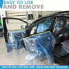 Pre-taped masking film is shown being used to cover a car for painting projects.
