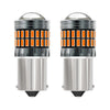 A pair of LED turn signal and reverse light bulbs with silver and orange accents.
