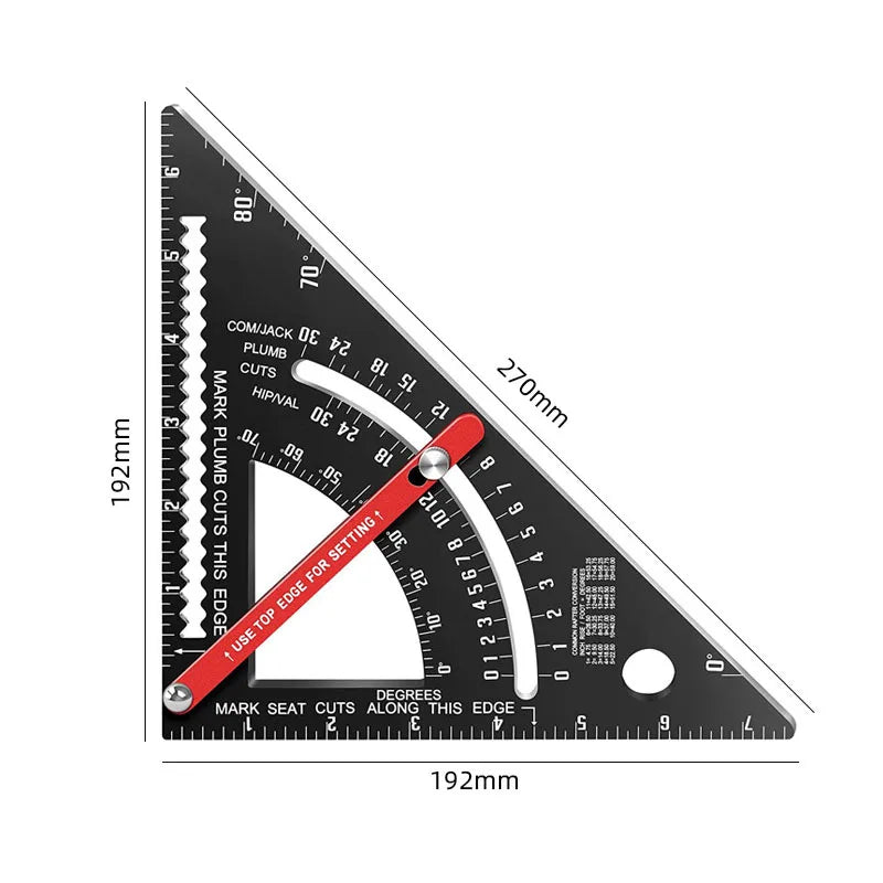 7.5-Inch Adjustable Aluminum Alloy Triangle Ruler with Protractor