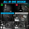 A set of XSTORM LED car headlight bulbs shown in various installation contexts.