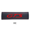 Black leather seat belt cover with red GTS logo on a white background