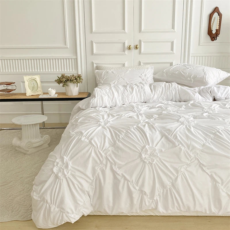 Beige Three-Dimensional Floral Duvet Cover Set