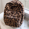 Faux Fur Leopard Print Backpack with Multiple Pockets
