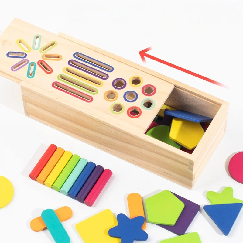 Wooden Geometric Shape & Color Sorting Box for Toddlers
