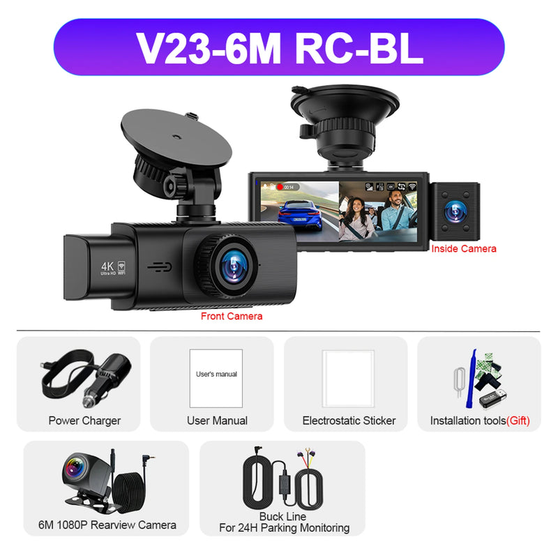 3-Channel 4K Dash Cam with Interior & Rear Cameras