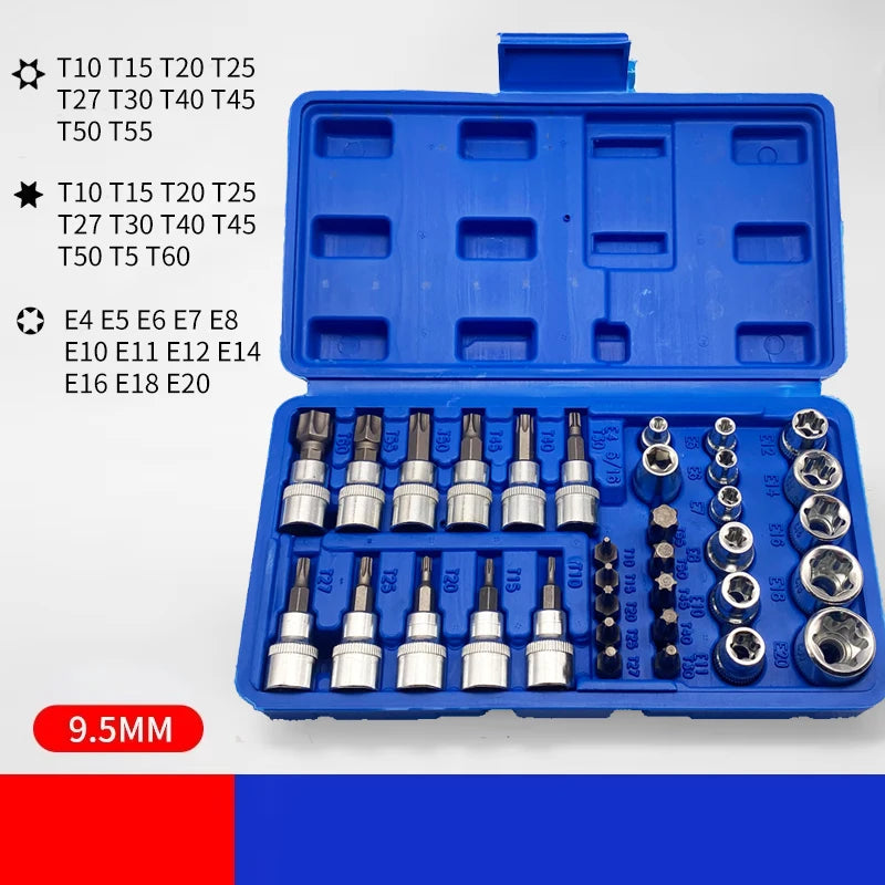 34-Piece Torx & E-Torx Bit Socket Set