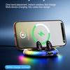 A hand holding a smartphone charging wirelessly on an RGB light mount with a cable-free design.
