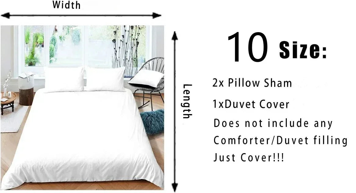 A white duvet cover set with a Wild Safari animal print design shown next to a bed.