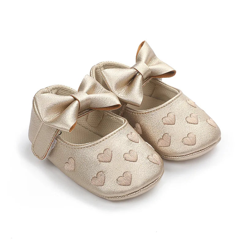 Classic Bow Baby Girl First Walker Shoes with Anti-Slip Sole