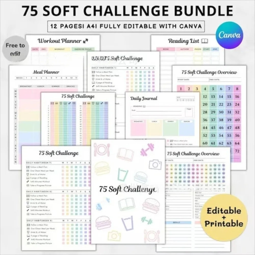 75 Day Hard Challenge Planner Notebook – A5 Hardcover Goal Tracker