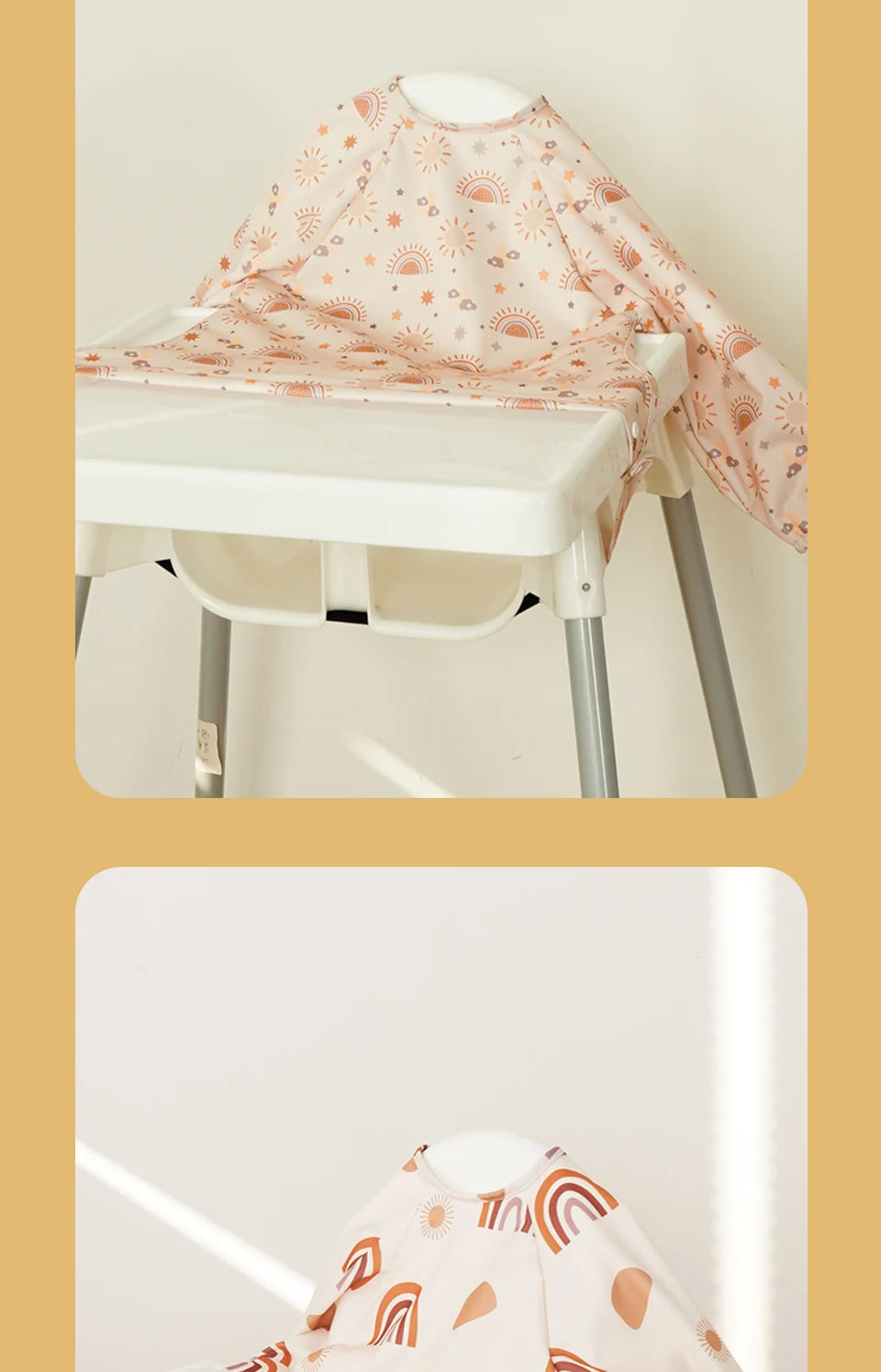 Snap Button Waterproof Baby Feeding Bib with Long Sleeves