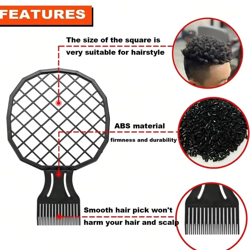 A black afro twist hair brush and sponge comb kit with features for hairstyle application.