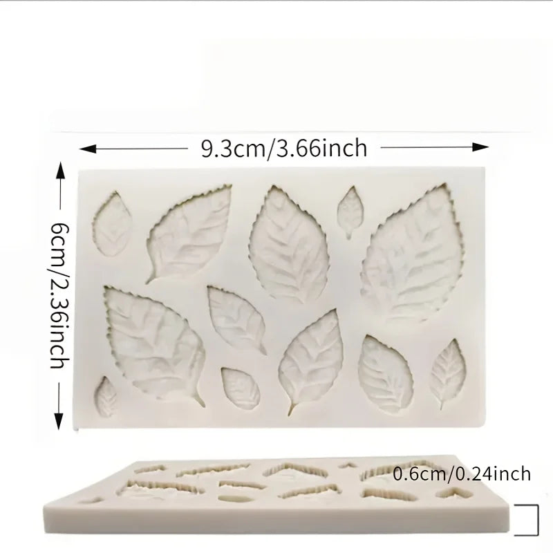 A white silicone mold with rose leaves for candle making and crafting, shown next to a flat version.