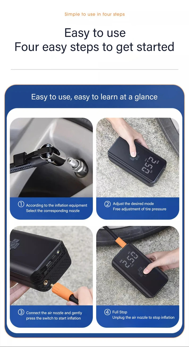 Cordless Rechargeable Tire Inflator with Digital Pressure Gauge