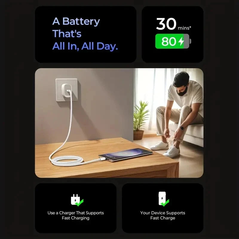 60W USB-C Fast Charging Cable with Braided Nylon Design