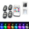 A set of multi-color car interior ambient lighting systems, including various light modules and packaging.