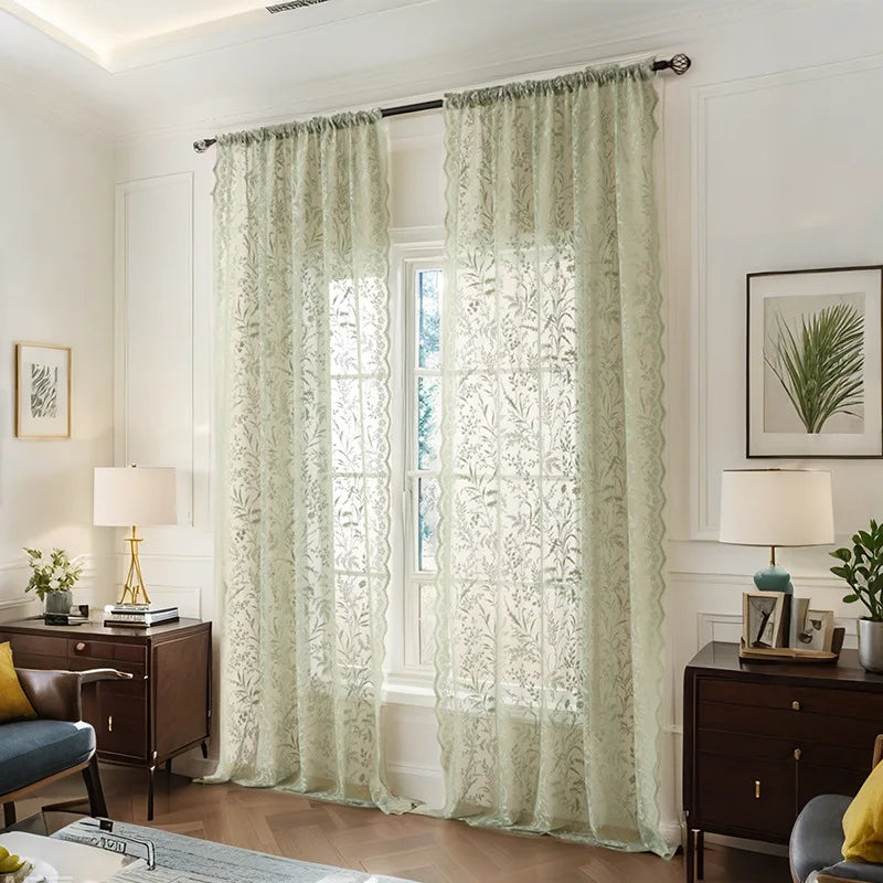 Lace Floral Sheer Curtain Panel for Living Room & Bedroom