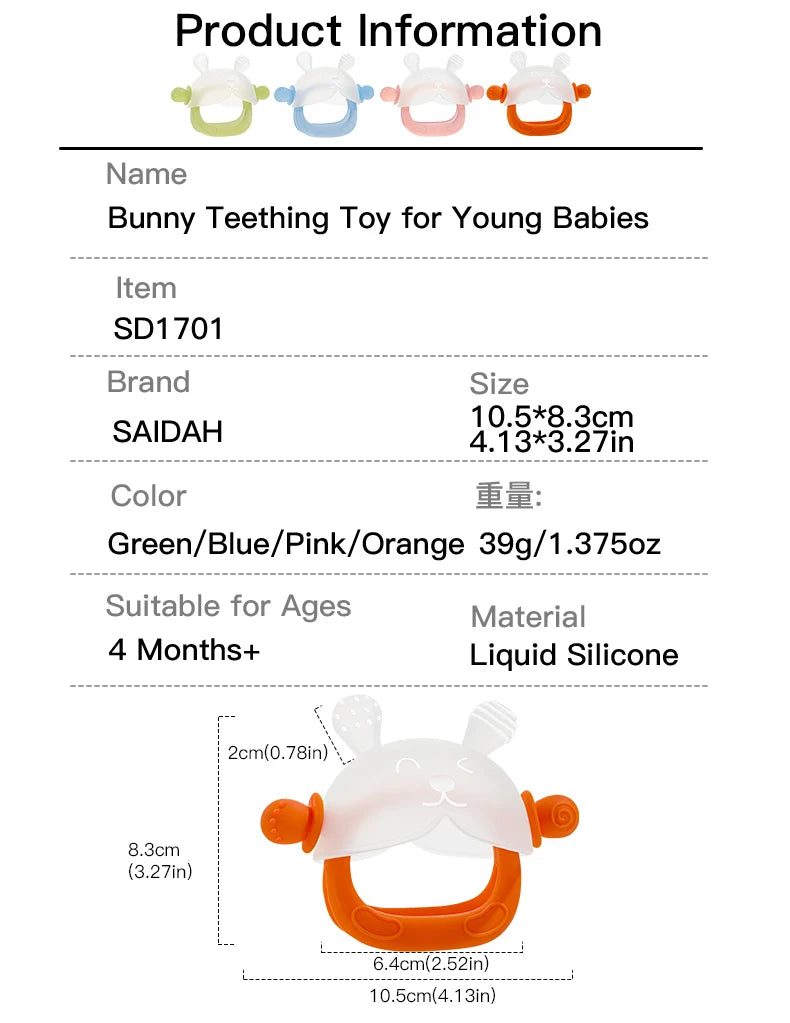 Bunny-Shaped Silicone Teether with Full-Hand Grip for Babies