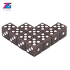 A set of ten 12mm plastic game dice in a dark brown color arranged in a heart shape.