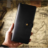 Vintage Leather Long Bifold Wallet with Snap Closure
