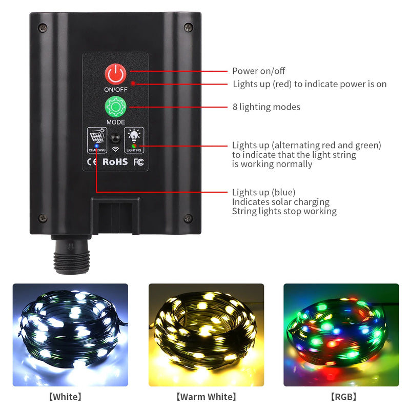 Solarbetriebene LED-Kerzenlichterkette mit Fernbedienung