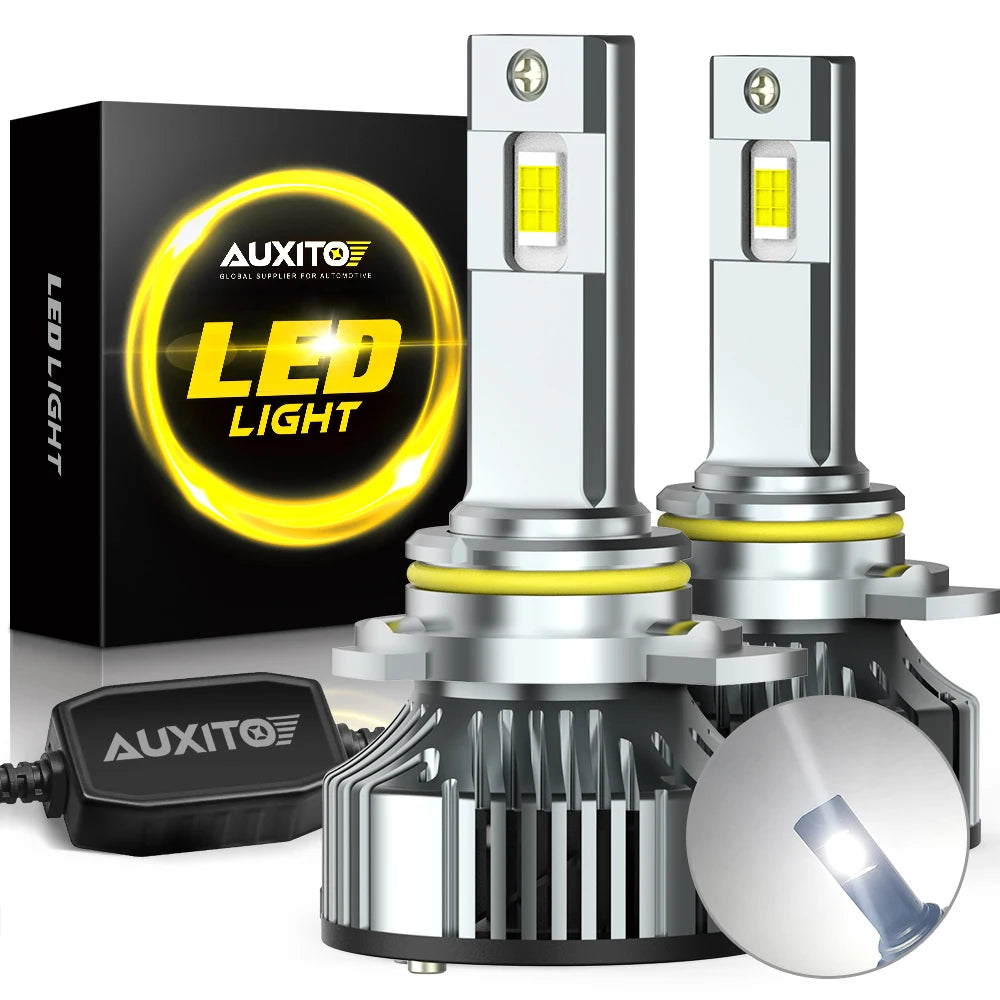 A set of bright LED light bulbs and packaging for automotive lighting.