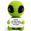 Handmade crochet green hedgehog doll with an inspirational card