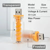 Transparent and frosted glass USB LED night light with an orange connector and housing