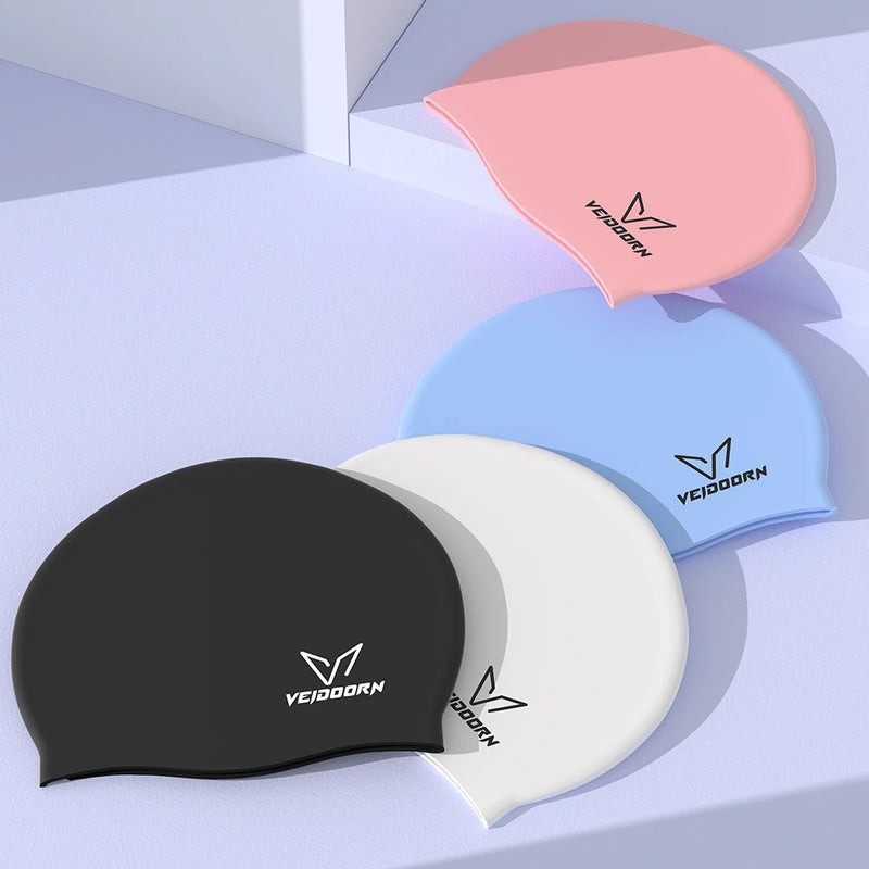 Bonnet de natation en silicone souple pour cheveux longs
