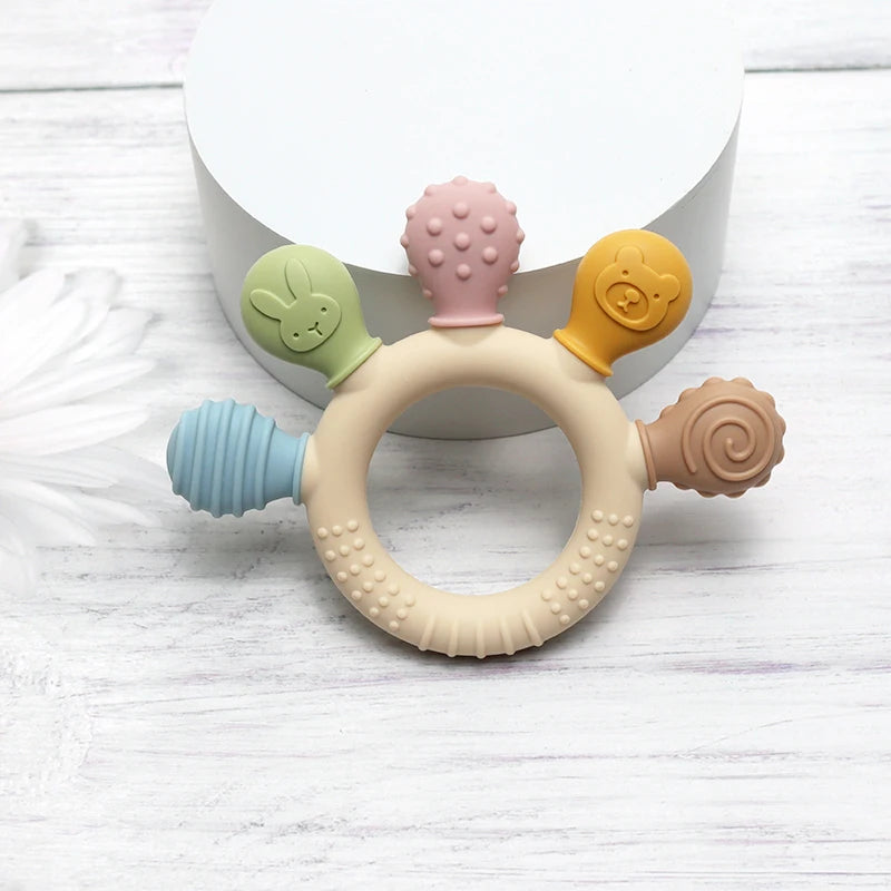 Silicone Baby Teether Ring with Sensory Beads