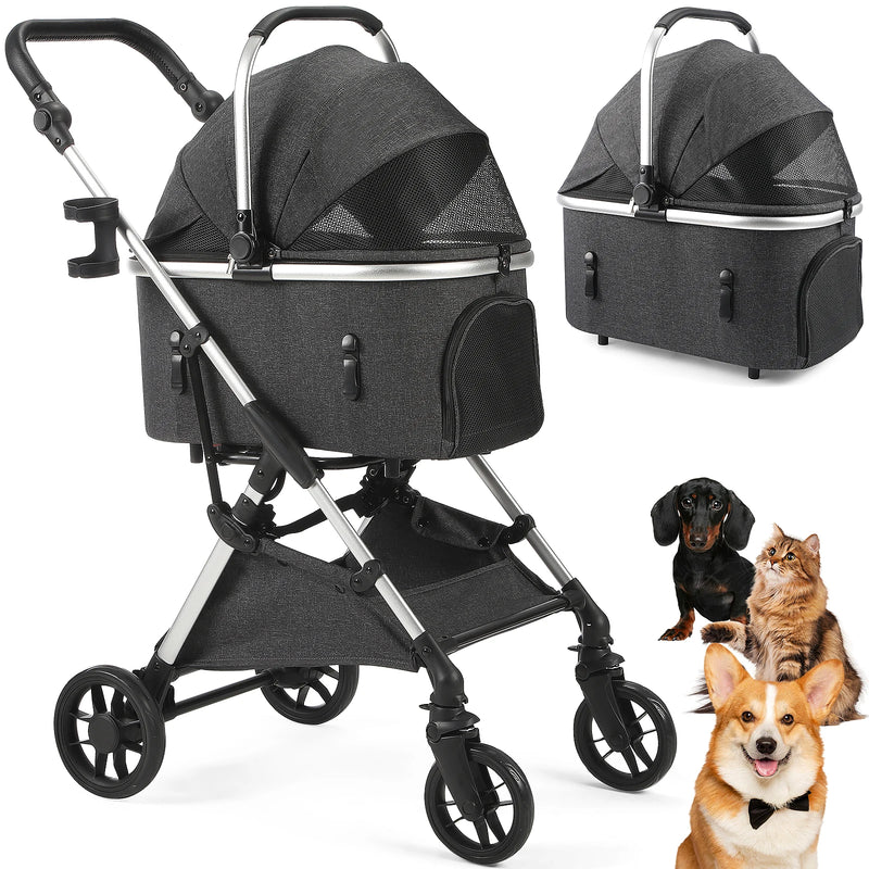Foldable Pet Stroller with Detachable Carrier