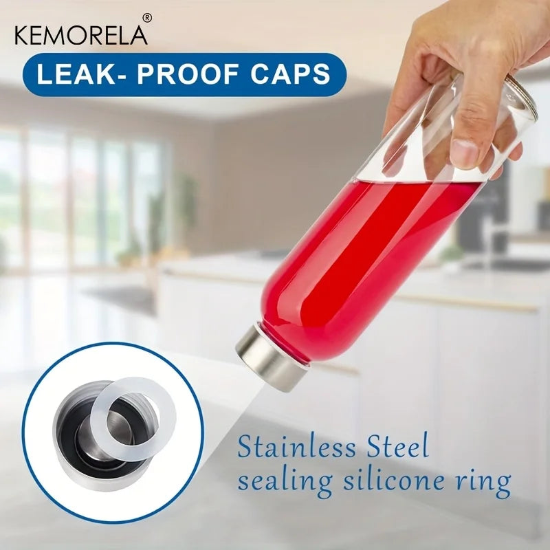 Clear Glass Water Bottles with Stainless Steel Lids