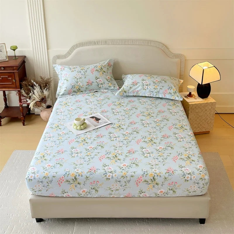 Floral 100% Cotton Fitted Sheet with Elastic Edges