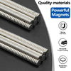 Close-up view of silver and black disc magnets with a title highlighting powerful magnets and nickel-plated layers