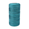 A spool of teal green ice cotton silk thread for knitting and crochet