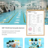 Various color-changing silica gel moisture absorber sachets are displayed on a light blue surface.