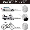 A display showing crystal-cut tire valve caps used on a car, motorcycle, and bicycle.