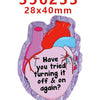A set of glitter acrylic nurse badge charms featuring a heart and a blood vessel design.