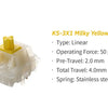 لقطة مقربة لمفتاح لوحة مفاتيح ميكانيكي أصفر، يحمل علامة KS-3X1 Milky Yellow Pro Switch.
