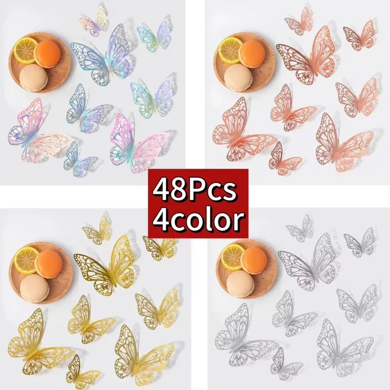 3D Rose Gold Butterfly Wall Decals for Home Decor