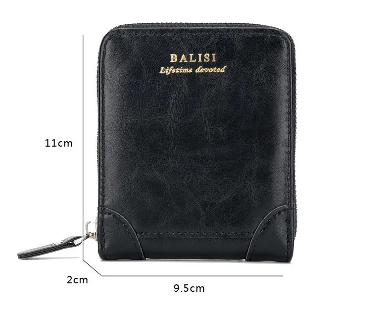 Men's Retro PU Leather Bifold Wallet with Zipper and Coin Pocket