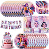 A set of K-Pop themed birthday party decorations including banners and tableware