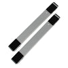 A silver adjustable appliance roller stand with black brake pads shown from above.