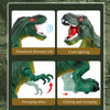 A set of dinosaur toys demonstrating simulated calls, cool lighting, swinging arms, and gliding movements.