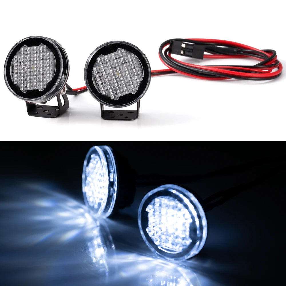 A set of LED headlights and spotlights for 1/10 RC crawler trucks.