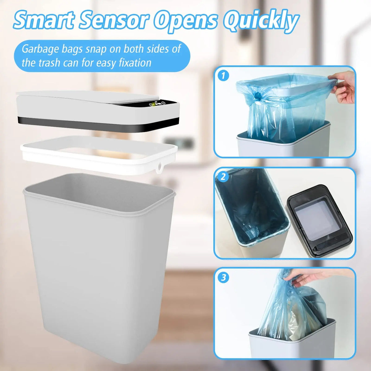 Touchless Motion Sensor Trash Can with Auto-Open Lid