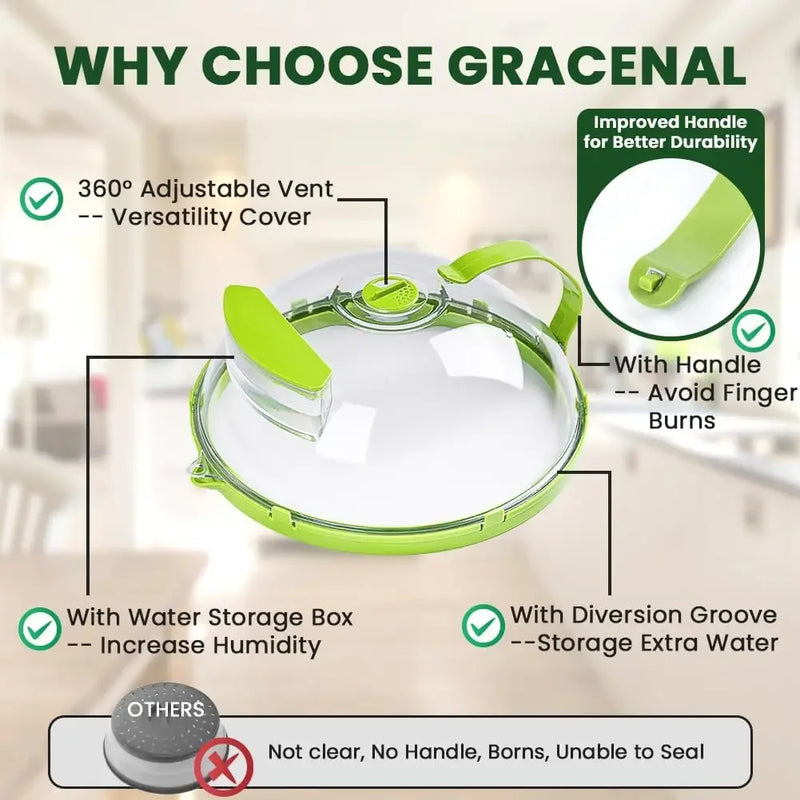 10-Inch Clear Microwave Splatter Cover with Steam Vent and Handle