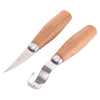A wood carving knife with an ergonomic wooden handle and a silver blade.